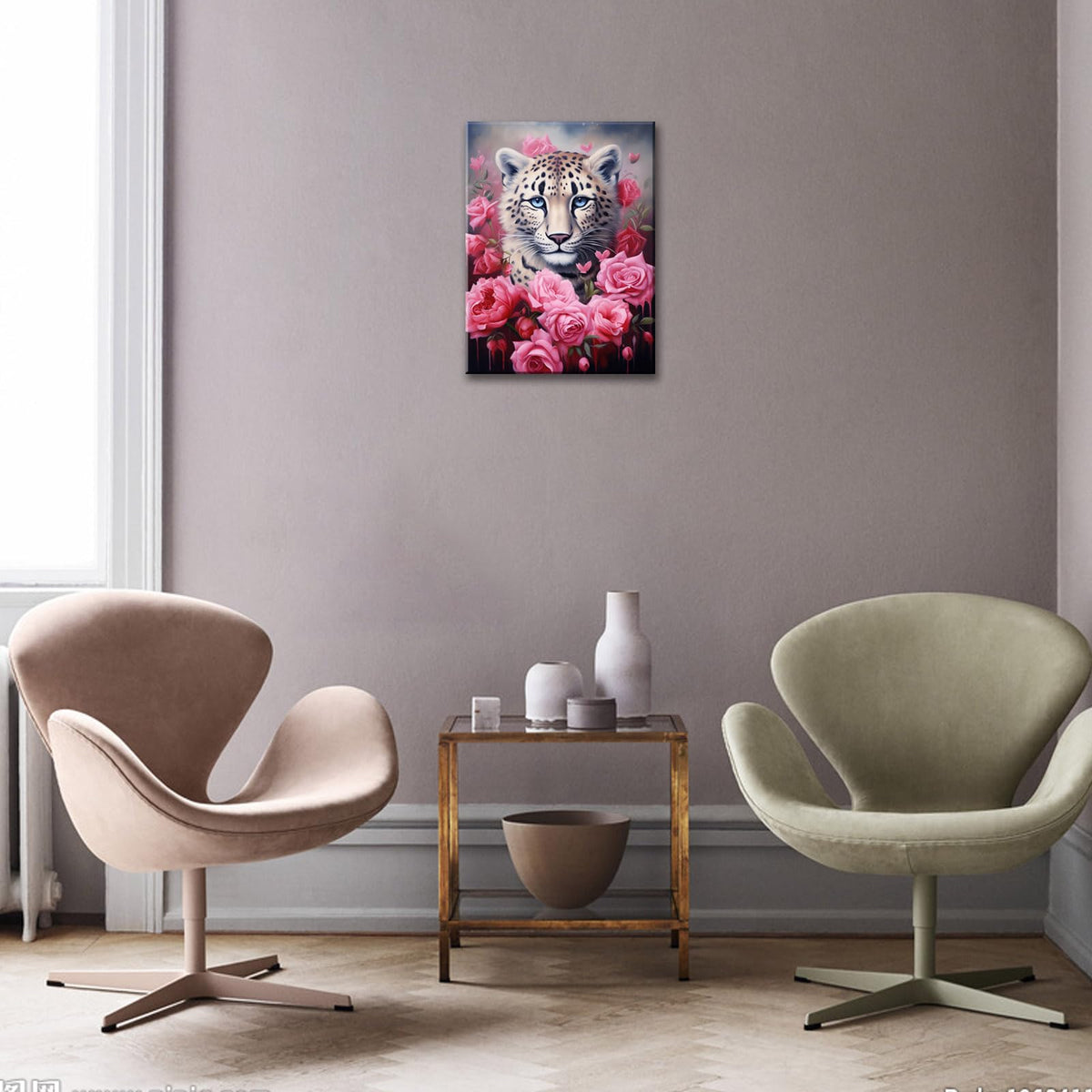 Rose Leopard Wall Art Wildlife Animal Poster Pink Rose Teens Little Girls Women BedroomLittle Girls Room Nursery Toddler Wall Art Framed Artwork for Modern Living Room Bedroom Bathroom 12x16inches (16"L x 12"W / Leopard)