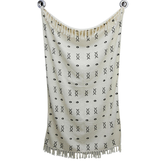 100% Cotton Soft Tassel Blanket (Off White / Zen (120 x 170 Cms))