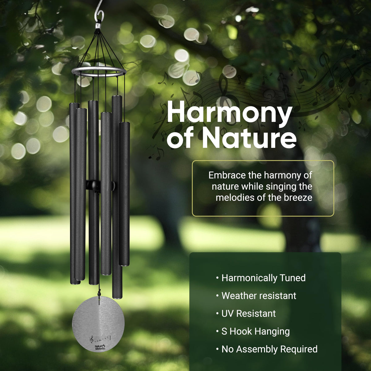 Nature’s Melody Aureole Tunes Wind Chimes (56" / Black)