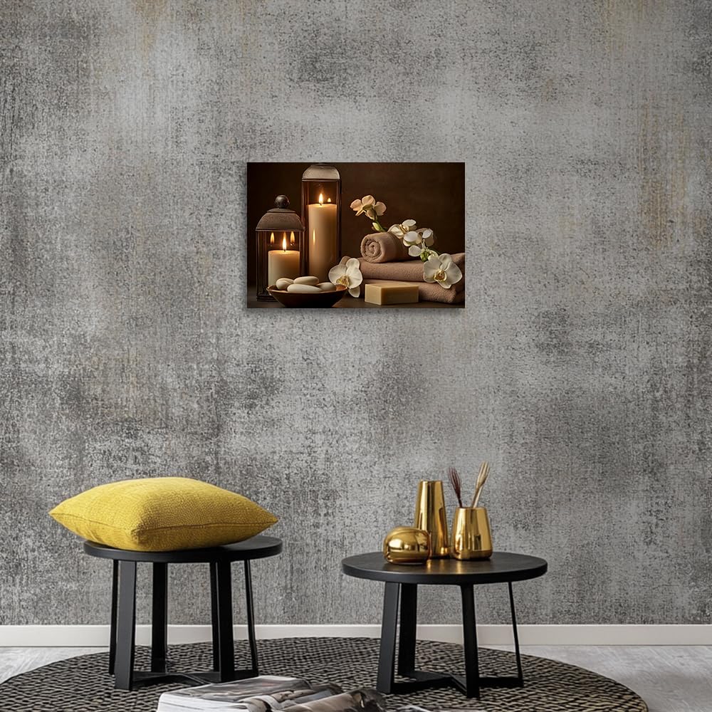 YMXHUANSH SPA Wall Art Decor Candles Canvas Print Orchids & Stones Zen Bathroom Artwork for Yoga Room Bedroom Massage Studio 24x36inch (White / 24"x36")