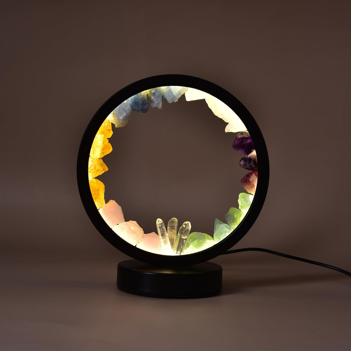 Natural Mixed Crystal Night Light Round Meditation Lamp (Mixed Rocks Round)