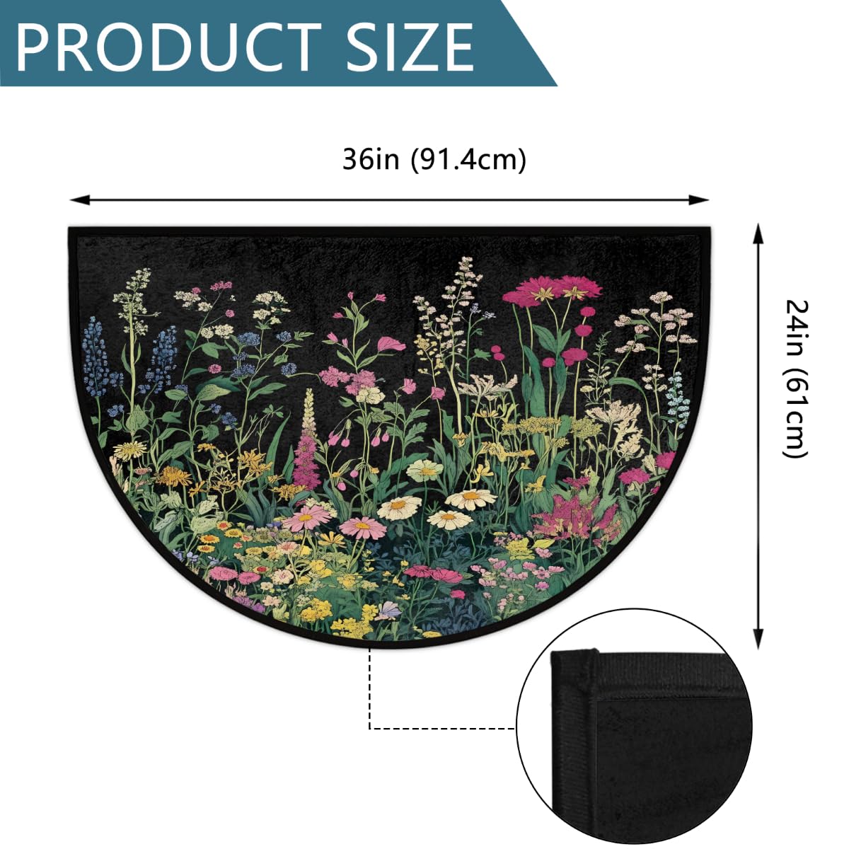 Half Round Door Mat Wildflower Herbs Plants Floral Welcome Mats Non (36 inch x 24 inch (Semicircular) / Wildflower Herbs Plants Floral)