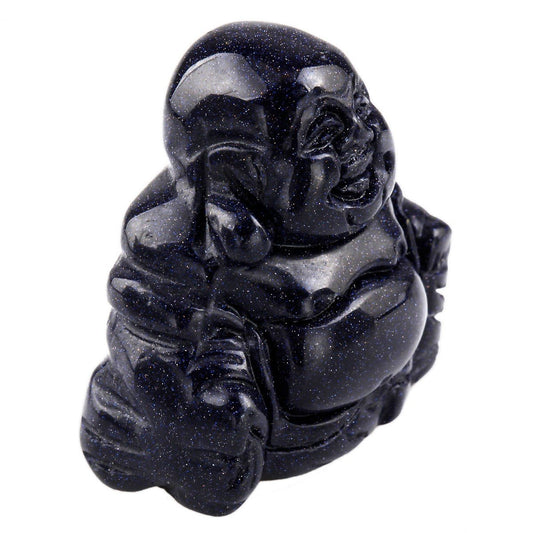 1.5 in Blue Sand Stone Happy Buddha Statue Crystal Figurine (Blue)