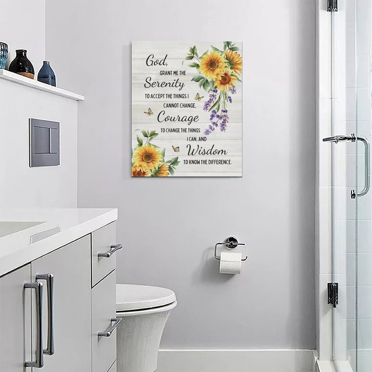Serenity Prayer Wall Decor Christian Religious Sunflower Pictures Inspirational Bible Verses Scripture Canvas Wall Art God Painting Home Modern Artwork Framed for Living Room Bedroom Office 16x20inch (20"L x 16"W / Serenity Prayer)