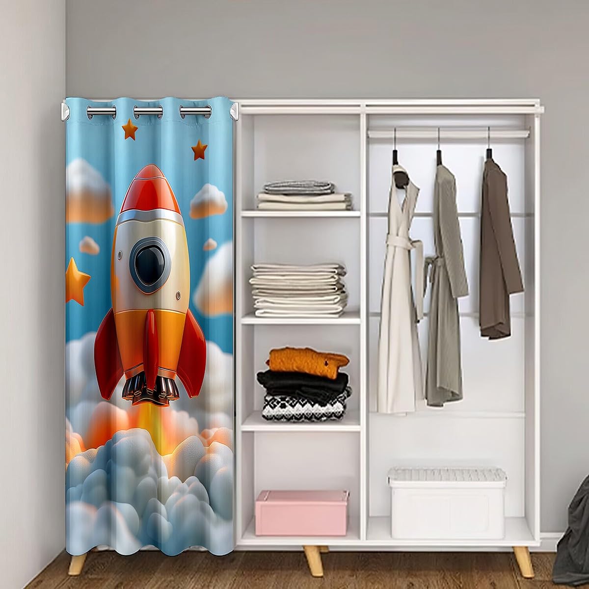 Aircraft Door Curtain for Doorway Privacy 59x80 Inch 1 Panel Kids Helicopter Flying Plane Closet Cover Teens Travel Decor Room Divider Curtain Breathable Soft Lightweight Room Decor (Orange Blue / 59"W x 80"L (Pack of 1))