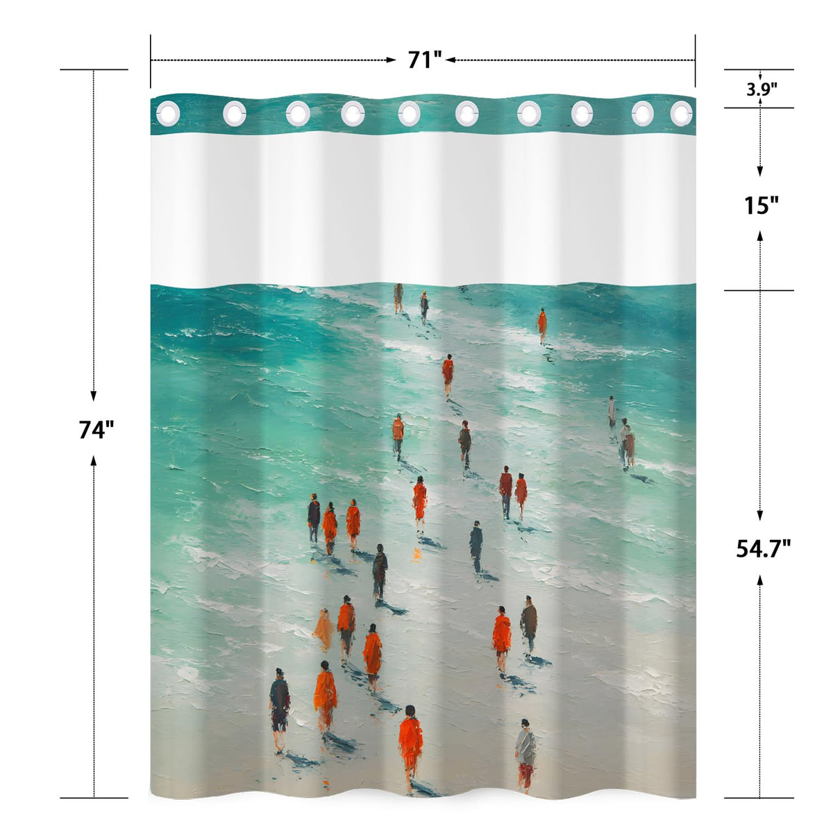 No Hook Shower Curtain with Snap in Liner (Beach Scene)