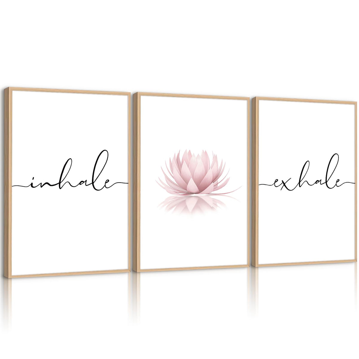 Inhale Exhale Wall Art Zen Canvas Decor Yoga Lotus Wall Art Calming Meditation Artwork Pink Yoga Poster Zen Pictures Painting for Living Room Bedroom 16x24 Inch Unframed Set of 3 (Unframed / Yoga Wall Art / 24"L x 16"W)