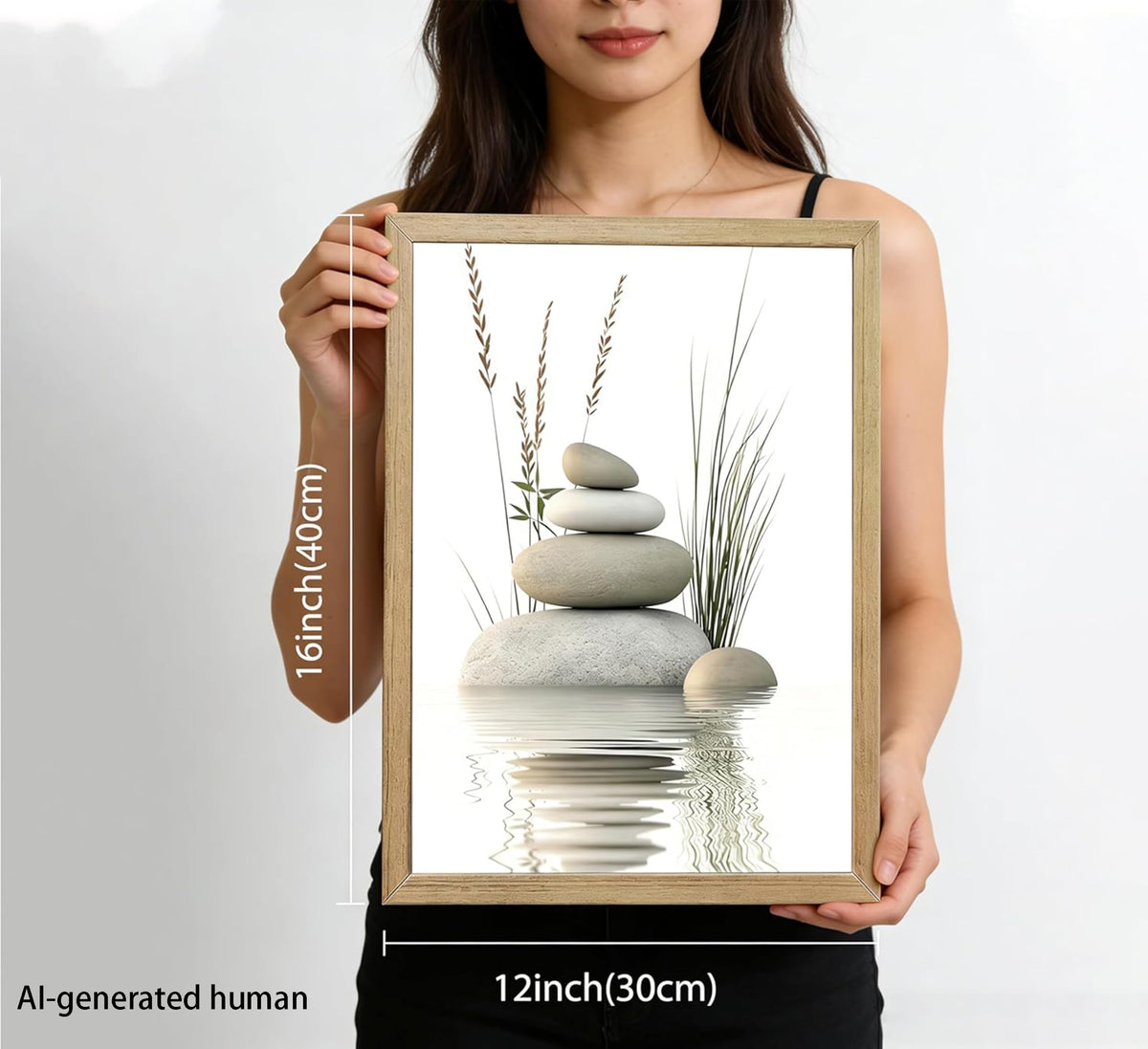 Framed Zen Stone Canvas Wall Art (Framed Zen / 16"L x 12"W)