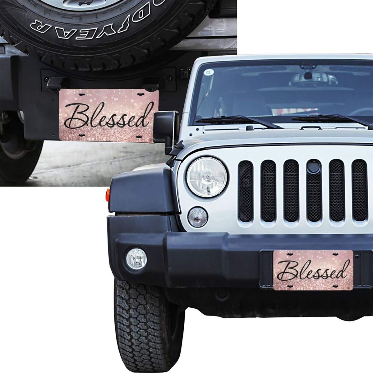 Pink Glittery Bling Blessed Rosy Glitter Christian Religious Front License Plate Aluminum Decorative License Plates Metal Car Plate 6"X12" Novelty Vanity Tag Cover with 4 Holes Car Decor Accessory (Red / 6 X 12 Inch)