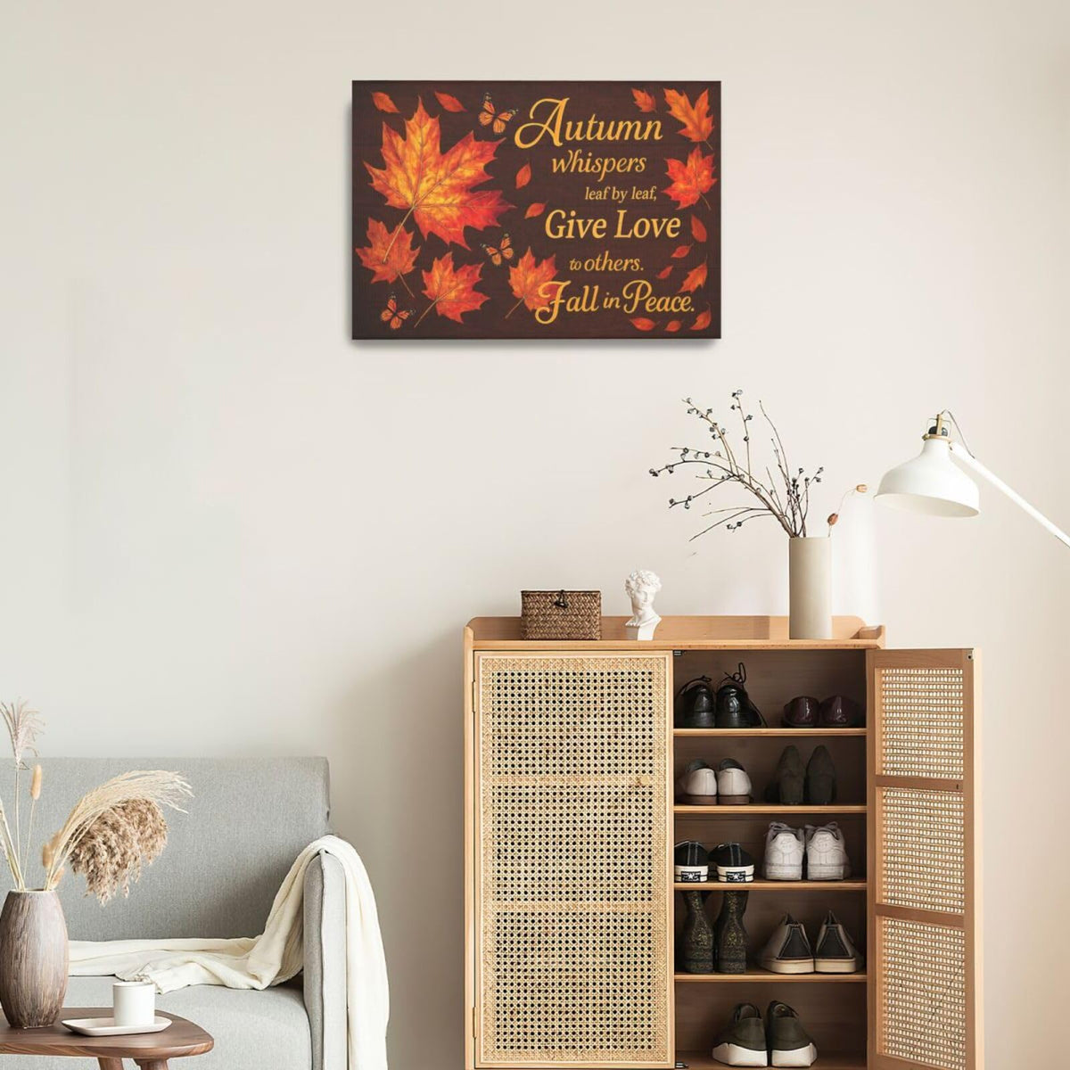 Fall Maple Leaves Wall Art Christian Canvas Wall Decor Pictures Christ Paintings Prints Religious Bible verse Artwork Framed Decorations For Church Prayer Room Bathroom Bedroom Living Room Gifts 24" x 16" (Maple Leaves / 24"L x 16"W)