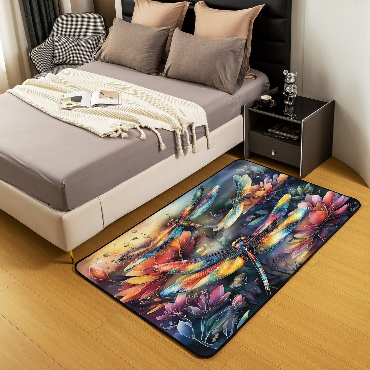 Dragonfly 5x7 Area Rug Colorful Flowers Living Room Rug (Red Orange Blue / 4'11" x 6'6" (Rectangular))
