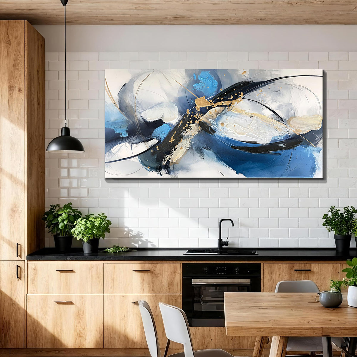 Modern Abstract Textured Canvas Wall Art for Living Room 48"x24" (blue abstract / 48"L x 24"W)