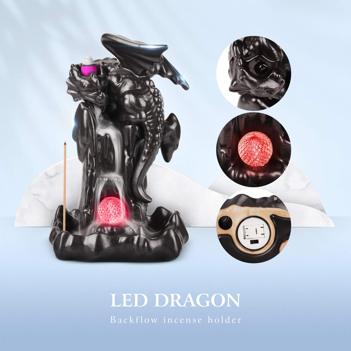 Ceramic Dragon Backflow Incense Holder (Brown)