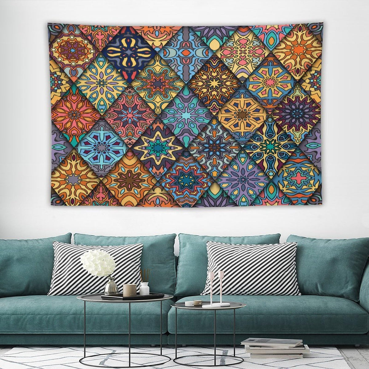 Vintage Bohemian Tapestry Wall Hanging Colorful Mandala Indian Pattern Tapestries Home Decor for Living Room Bedroom Apartment Farmhouse Dorm 60"x90" (60"L x 90"W / Mandala-26)