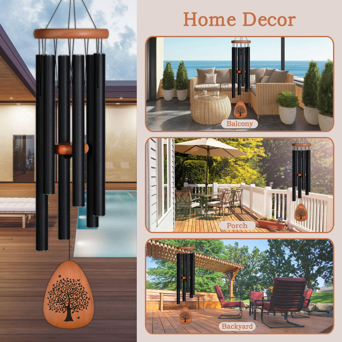Tree of Life Memorial Wind Chimes for Loss of Loved One (32" Medium)