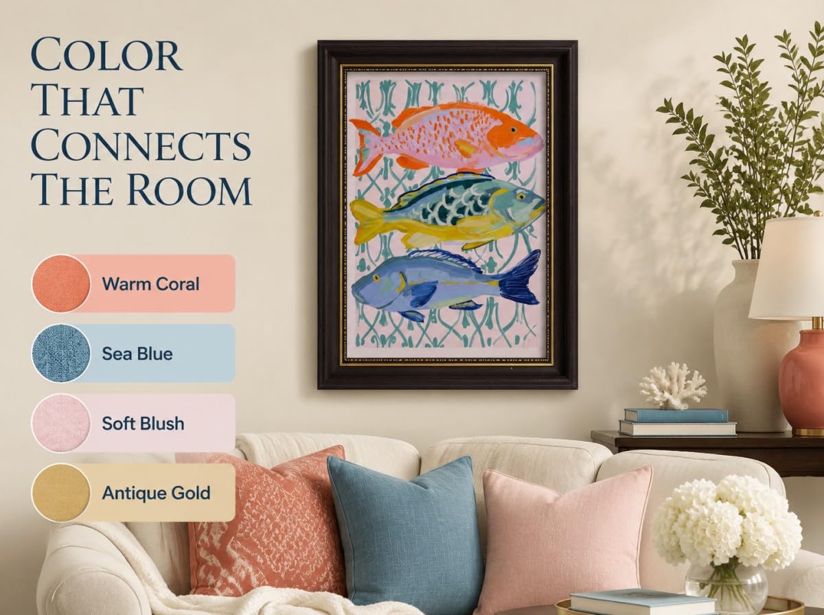 Framed Stacked Colorful Snapper Fish Wall Art (Fish / 24"L x 16"W)
