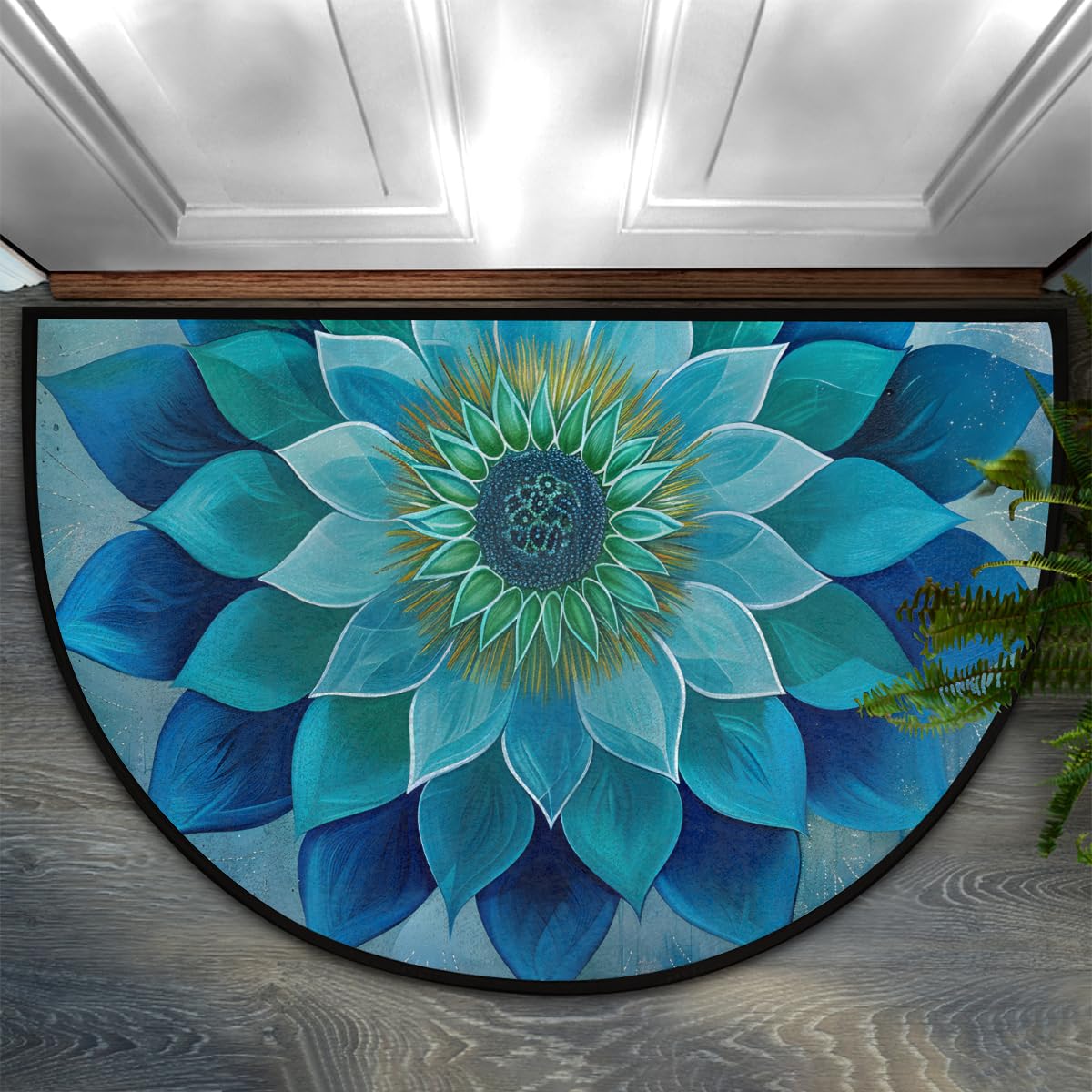Teal Mandala Half Round Door Mat Non Slip Half Circle Rugs (A:b-color 1)