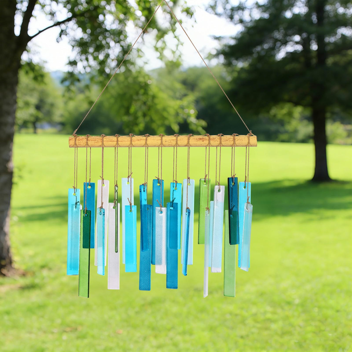 Handmade Metal and Glass Wind Chimes (White&blue(sea Glass))