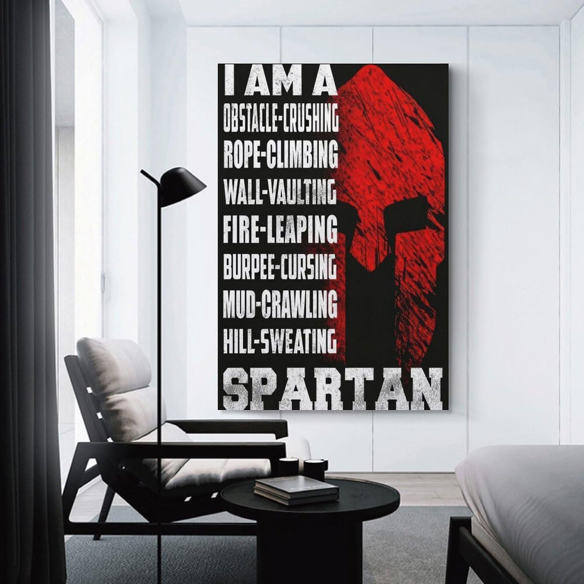 I Am A Spartan Obstacle Race Motivation Canvas Printing Wall Art Prints Wall Decor Posters Red Black Warrior Helmet Gym Fitness Training Bedroom Office Garage Decor 20x30inch (style-35 / 20x30inch(50x75cm) Unframe)
