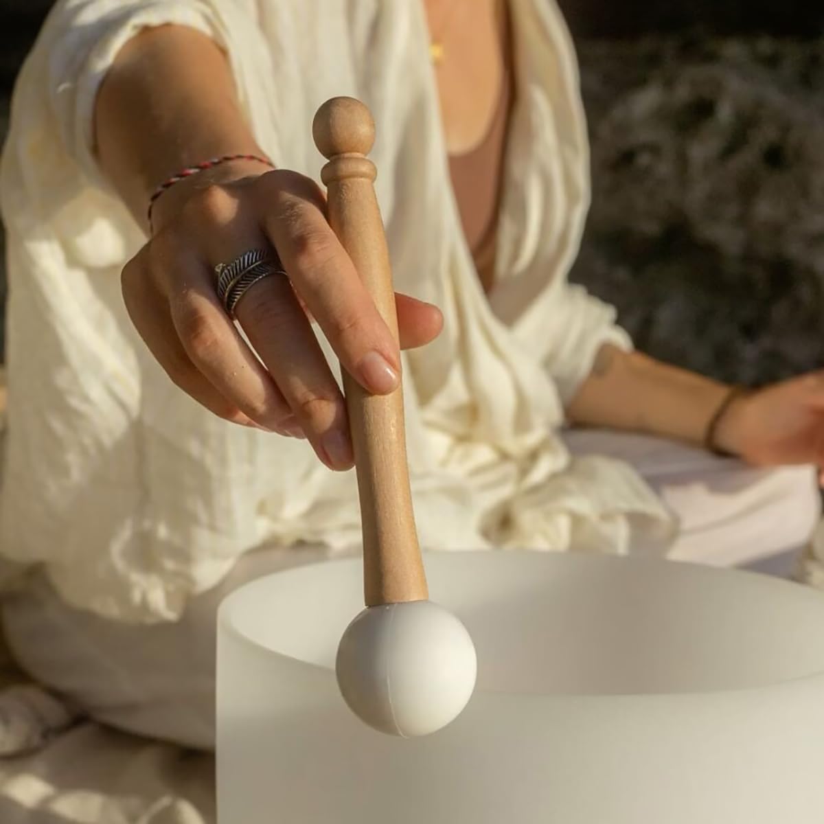 5 Pcs Singing Bowl Mallet Set (White)