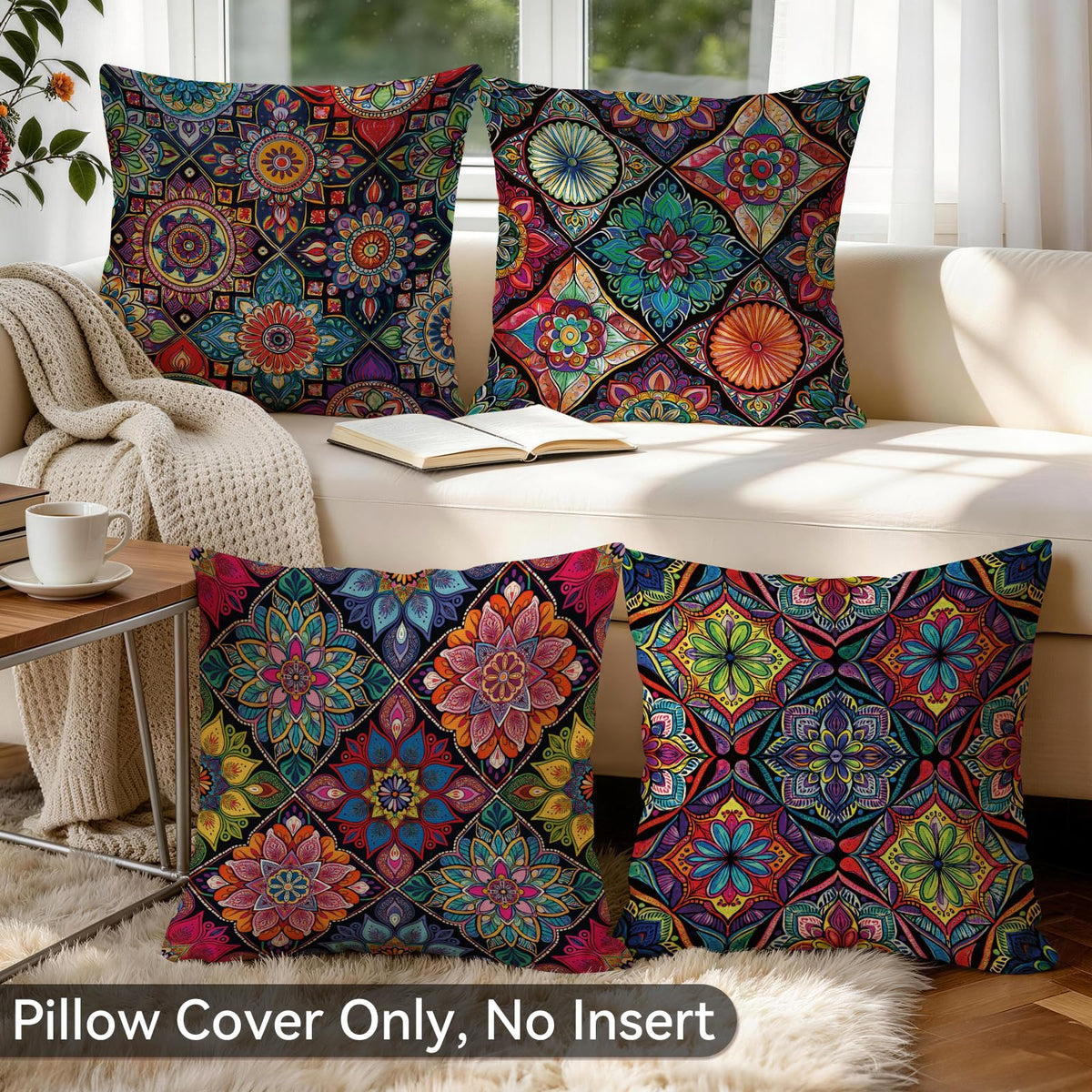 Colorful Bohemian Geometric Pillow Covers Set of 4 (Bohemia Geometry 03 / 18" x 18" (Pack of 4))