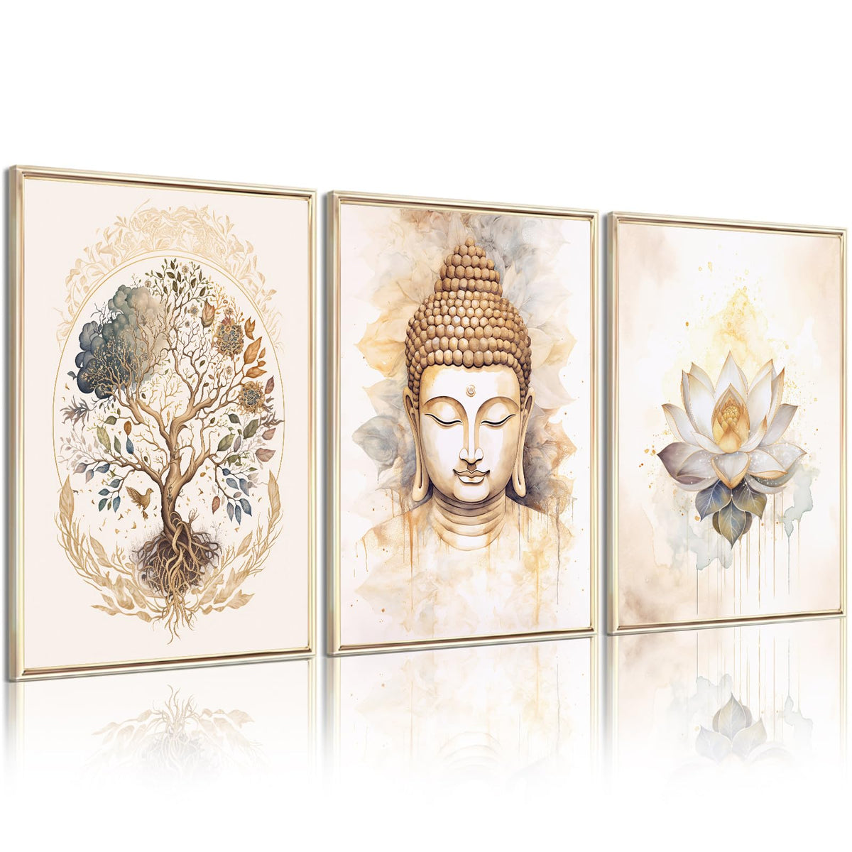 Zen Wall Art Decor Buddha Lotus Flower Artwork Tree of Life Canvas Painting Yoga Meditation Studio Wall Art Mindfulness Spiritual Energy Poster for Living Room Bedroom 8x10x3 Inch Unframed (8x10 Inch Unframed / Buddha Flower Prints)