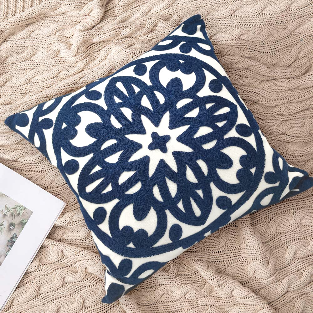 Boho Embroidered Throw Pillow Cover 18"x18" Set of 2 (Navy / 18" x 18" (Pack of 2))