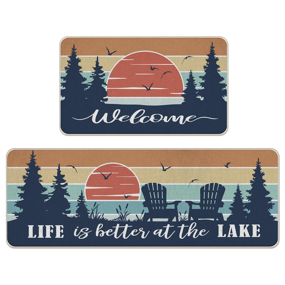 Welcome Forest Lake Kitchen Rugs Set of 2 (Lake)