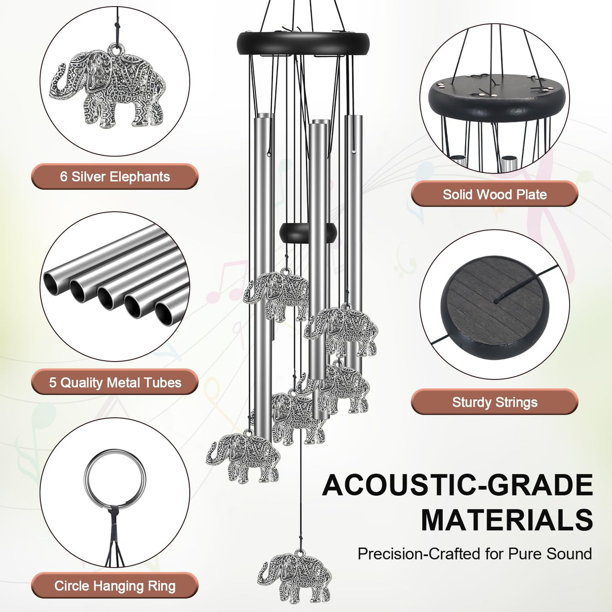 Elephant Wind Chimes for Outside Clearance