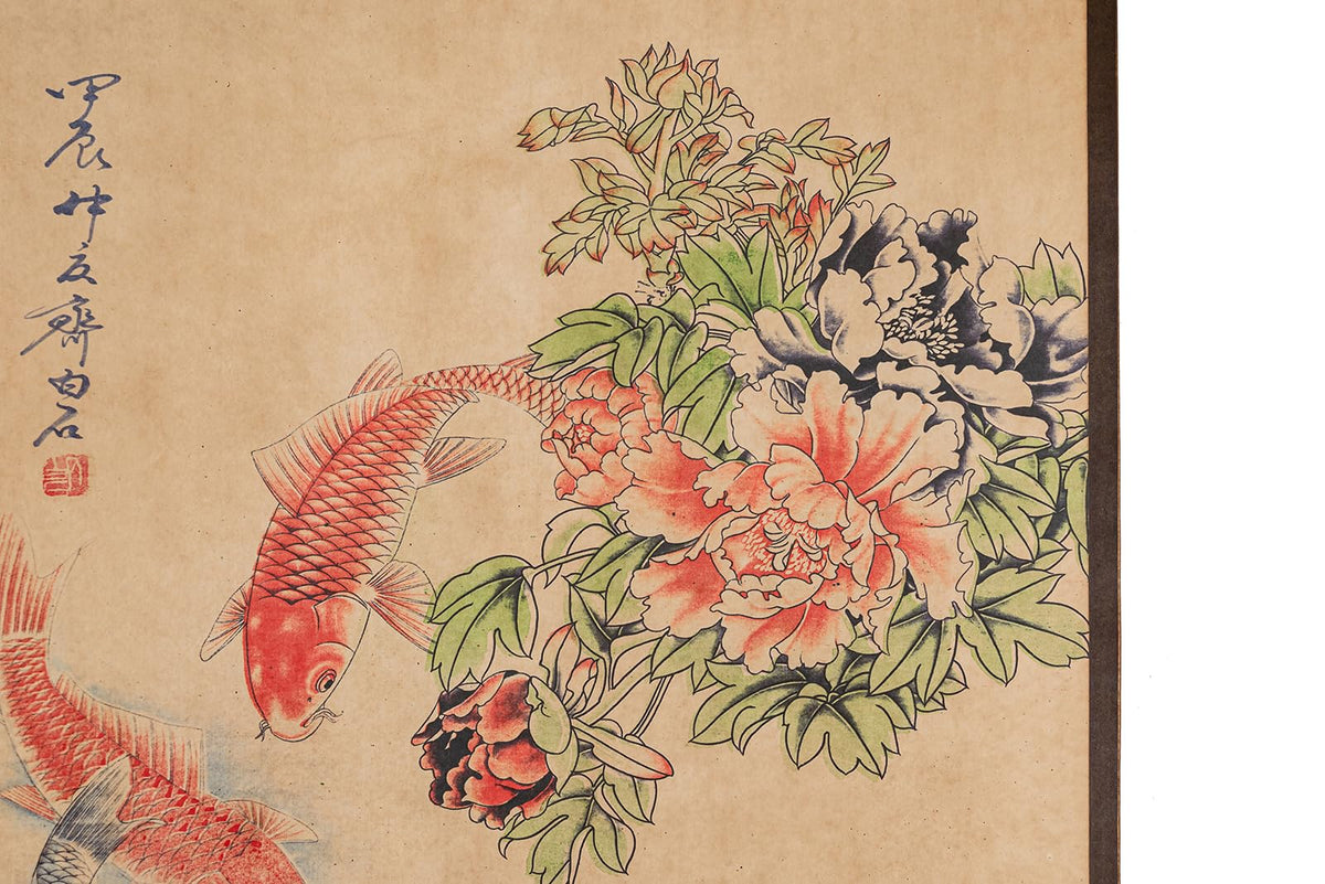 Koi Fish Wall Japanese Art Painting Poster (Asian yin yang / 17.3"L x 33.5"W)