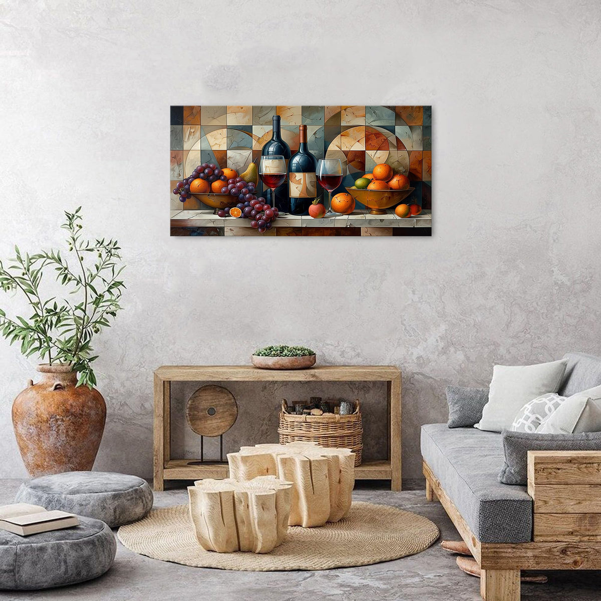 Abstract Kitchen Wall Art Decor Geometric Dining Room Wall Decor Red Wine Glass Canvas Prints Rustic Farmhouse Fruits Still Life Painting Living Room Wine Bar Art Wall Decor Home Decorations 20x40" (40"L x 20"W / Abstract Kitchen)