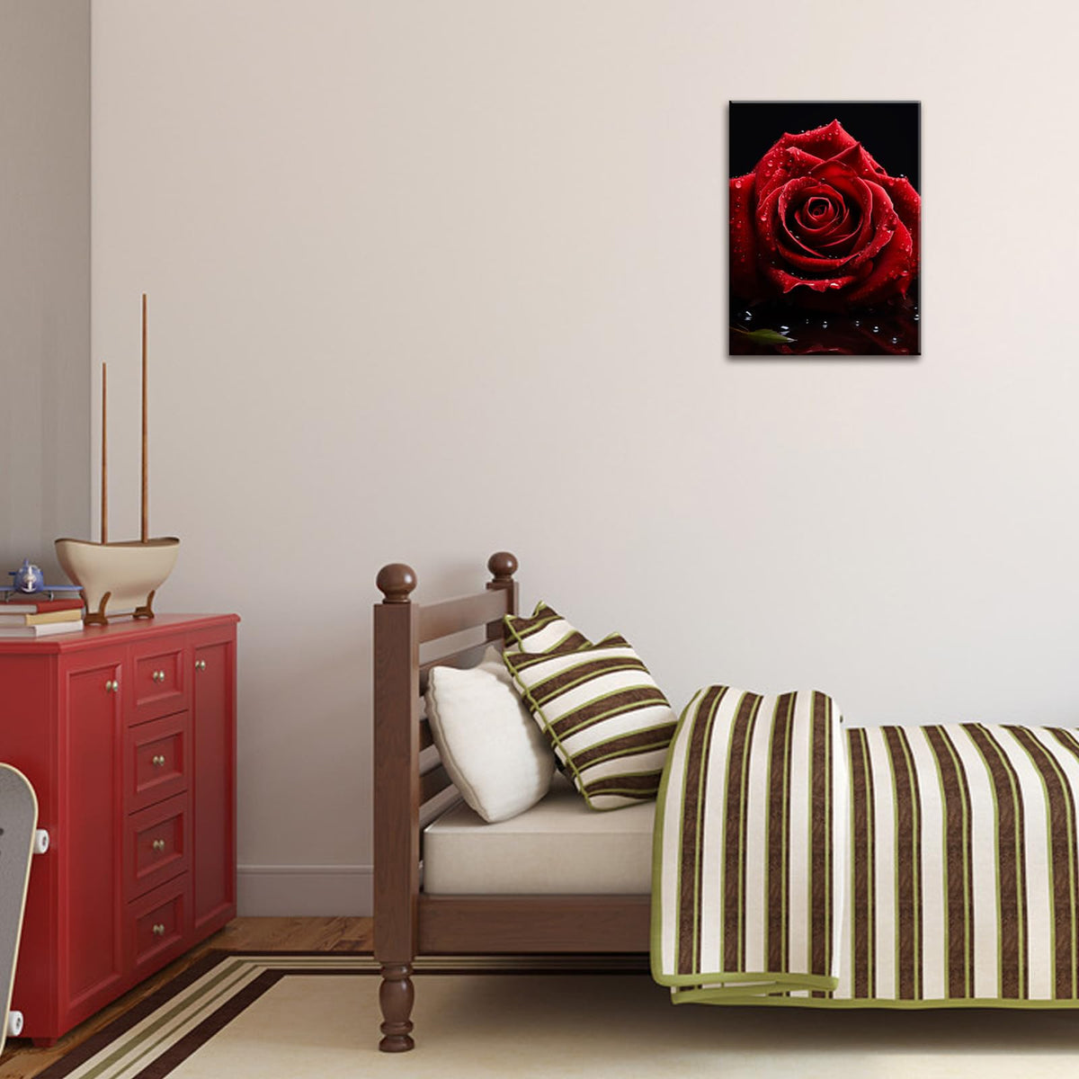 Rose Print Canvas Wall Art Modern Rose Wall Decor Red Wall Art Decorations Flower Picture for Home Modern Bathroom Bedroom Living Room Framed Ready To Hang 12x16 inches (16"L x 12"W / Red Rose)