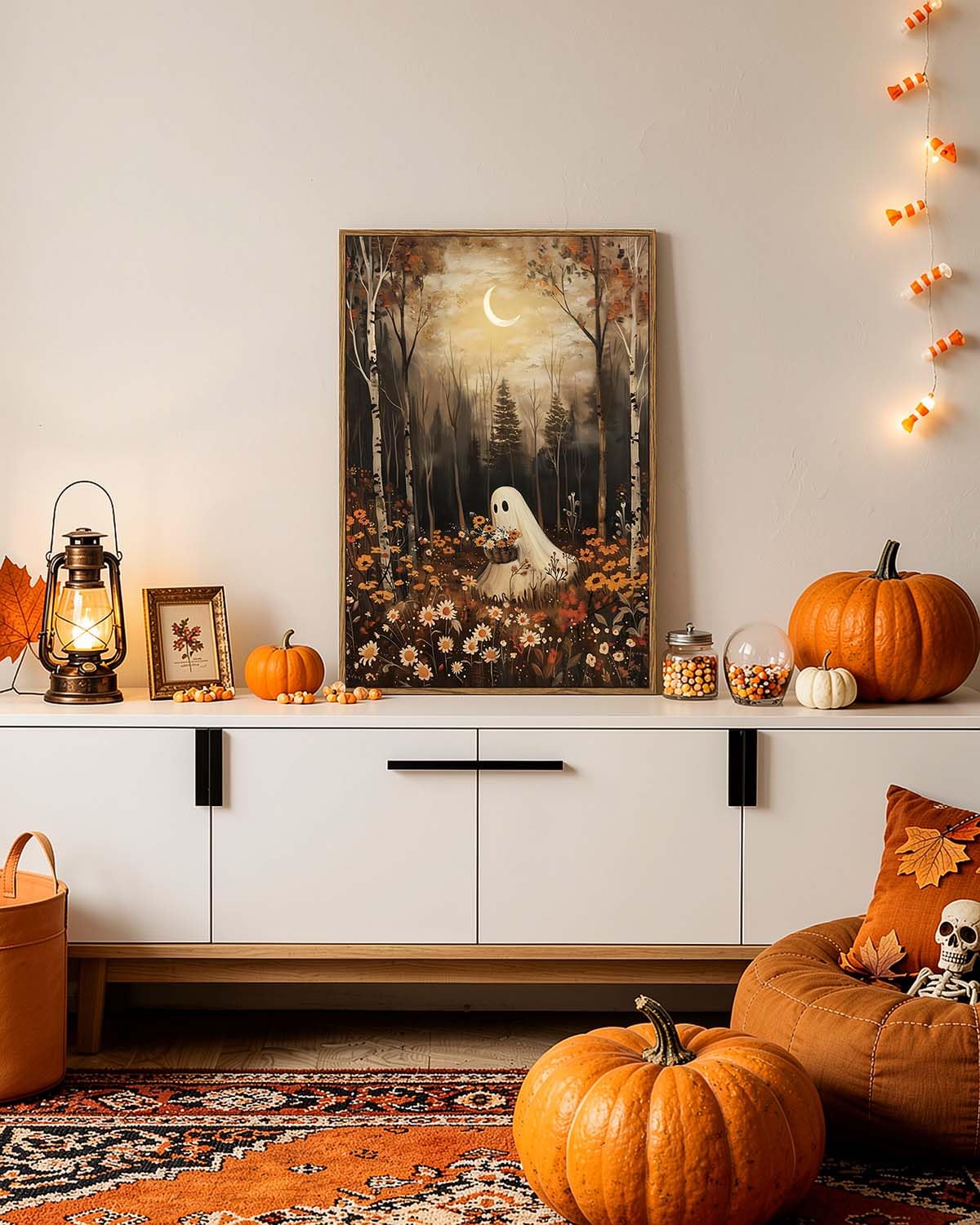 Vintage Cute Ghost Holding Flowers 16x24 Halloween Wall Art (Forest Ghost / 24"L x 16"W)