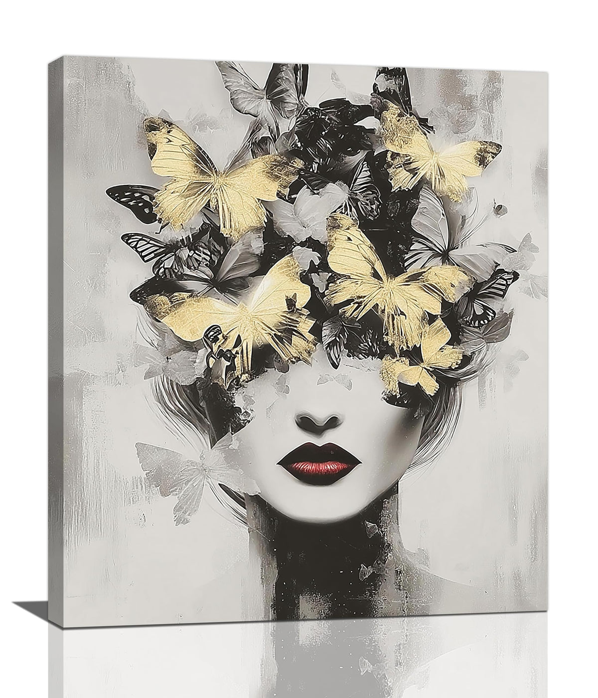 Gold Butterfly Woman Wall Art Black and White Female Wall Decor Modern Grey Aesthetic Canvas Pictures Paintings Prints Artwork Framed Decorations For Beauty Salon Spa Bathroom Bedroom Living Room Office Gifts 20" x 24" (Woman Flower / 24"L x 20"W)