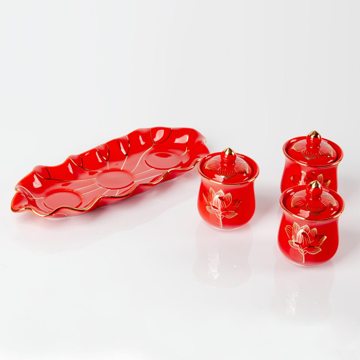 Red Buddhist 3 Altar Cups Set (3 Red Ceramic Cup Set)