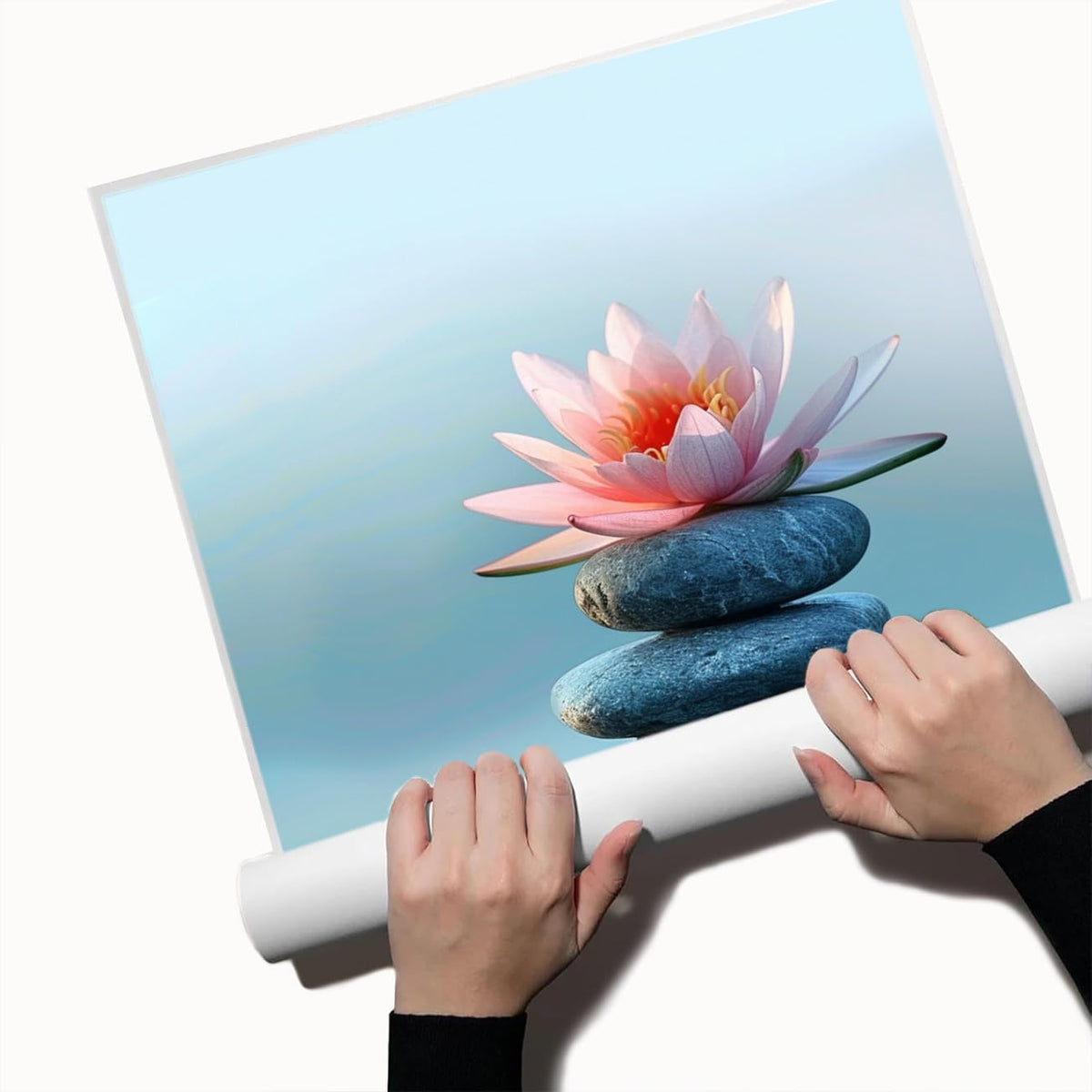 Zen Lotus Flower and Stones Wall Art (Unframed-8 / 16"L x 20"W)