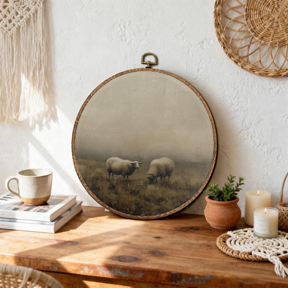 Vintage Farmhouse Sheep Round Wall Art (20Child)