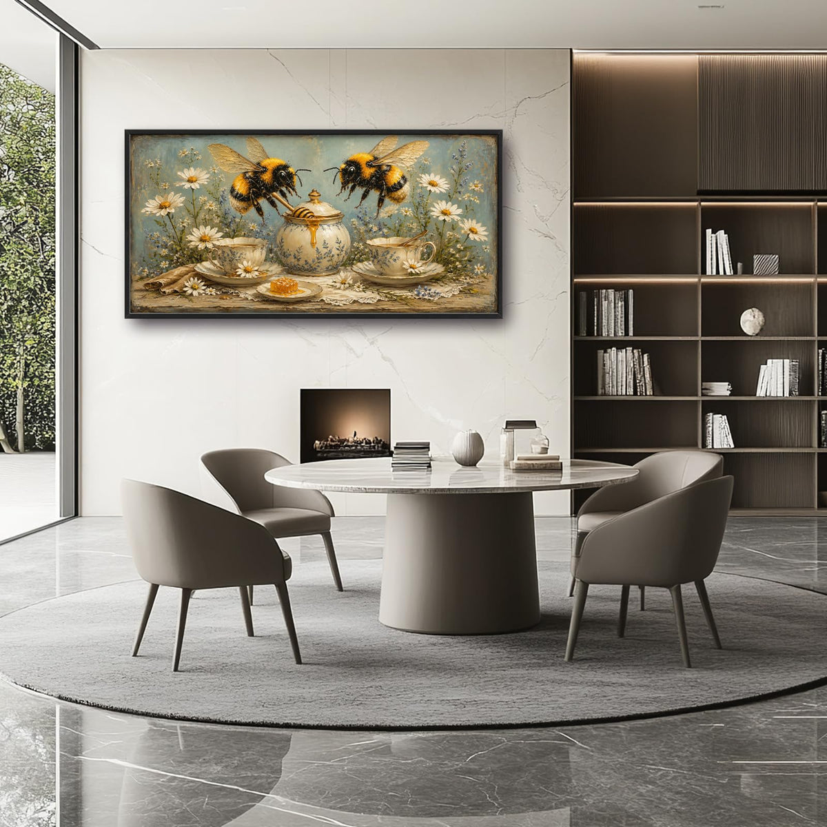 Large Framed Vintage Bee Honey Wall Art Daisy Wall Decor 60"x30" (Bee / 60"L x 30"W)