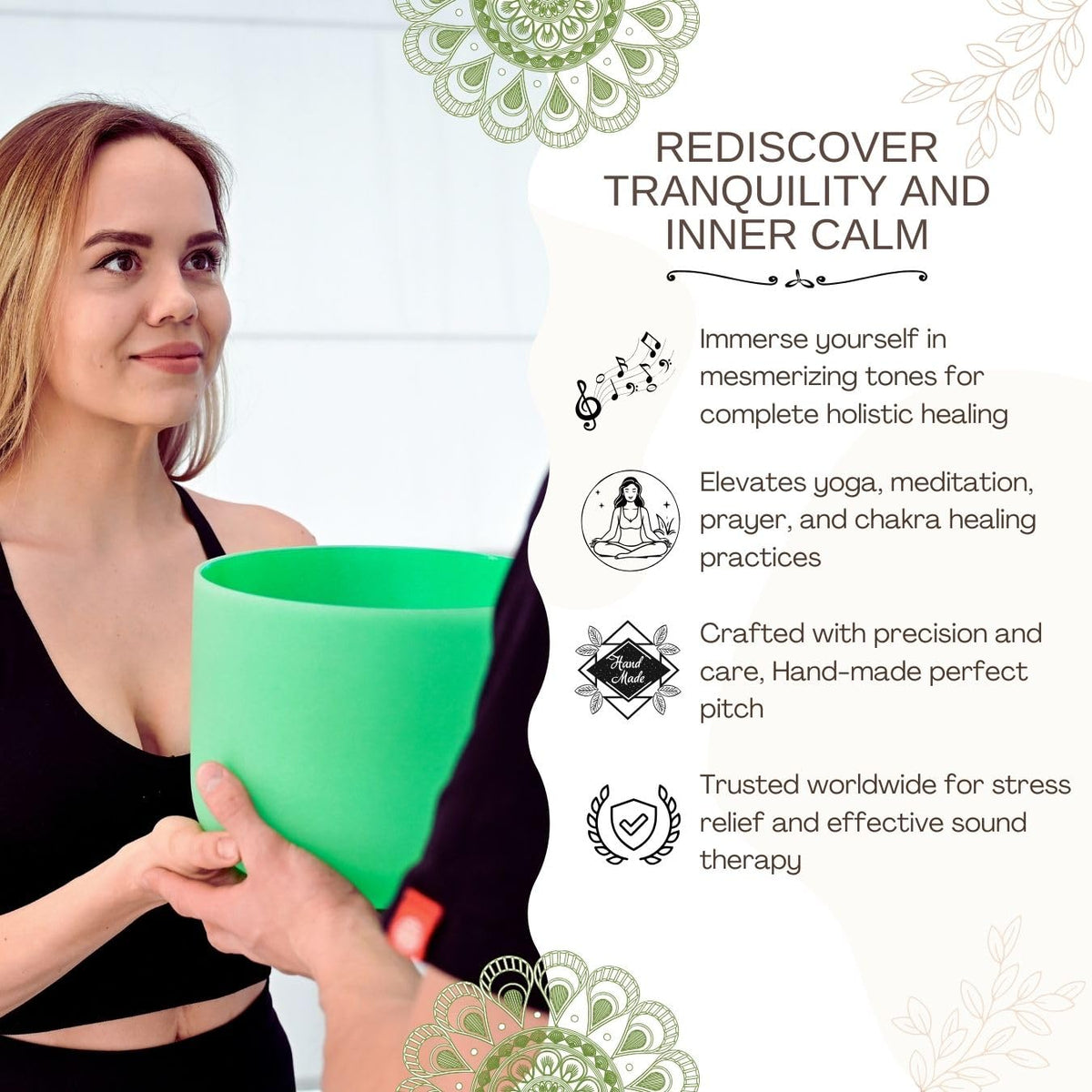 Crystal Singing Bowl 9 Inch Green F Note 432Hz (Green 9 Inch F)