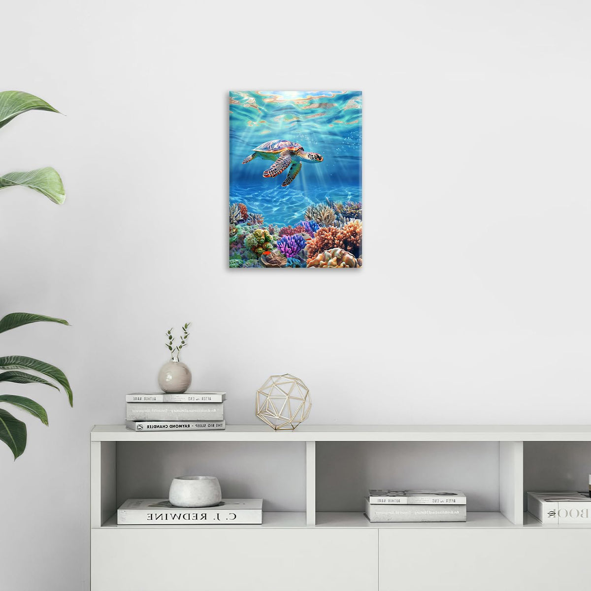 Sea Turtle Canvas Wall Art Coastal Ocean Painting Framed ArtWork 20"x24" (Sea Turtle / 24"L x 20"W)