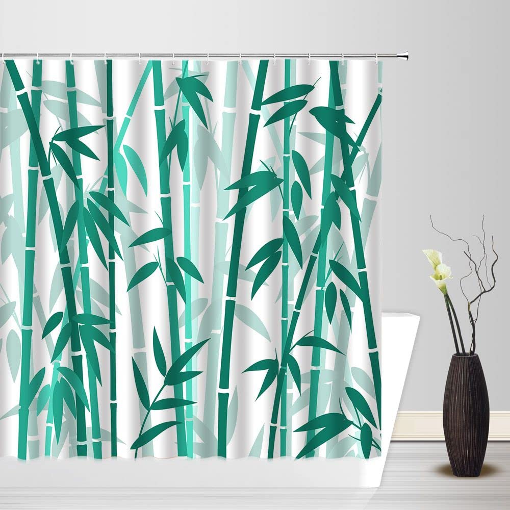 Bamboo Shower Curtain Green Bamboo Forest Tree Japanese Asain Art Rustic Wild Nature Plant Scenic Watercolor Fresh Spa Fabric Bathroom Sets with Hooks (Teal / 47"W x 70"L (Pack of 1))