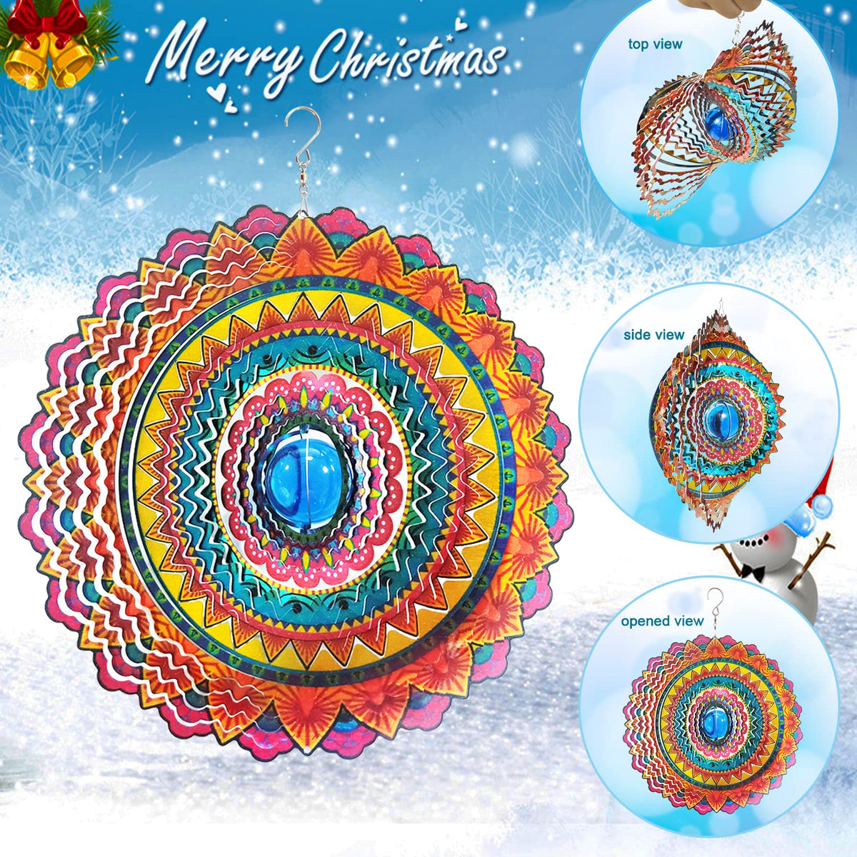 Wind Spinner 3D Stainless Steel Christmas Decoration Room Decor Indoor (12inch / Mgb01)