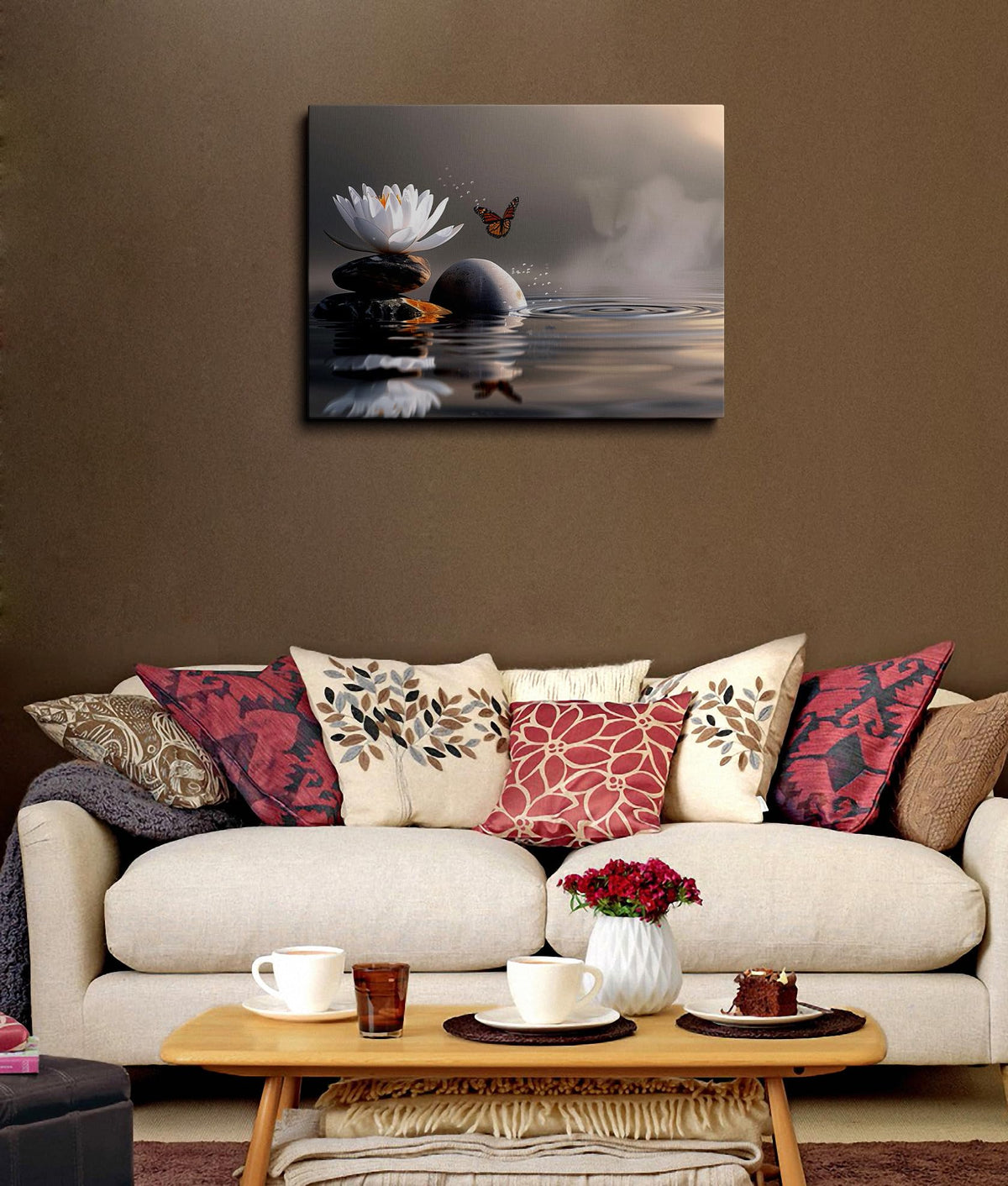 Zen Lotus Canvas Wall Art Framed Butterfly Spa Bathroom Accent 12x16 Inch (Zen Lotus 02 / 16"L x 12"W)