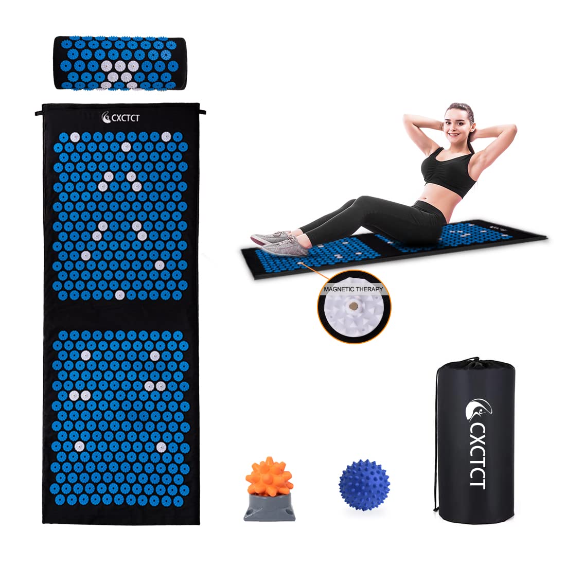 Extra Long Yoga Acupressure Mat Set (Blue)