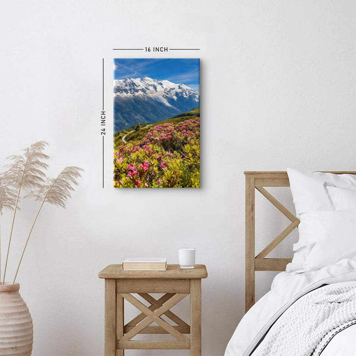 Mountains Landscape Wall Art Nature Wildflower Scenery Pictures Meadow Floral Painting Poster Tree Flowers Canvas Prints Country Botanical Canvas Artwork for Living Room Home Decorations 16x24" (24"L x 16"W / Mountain Flower)