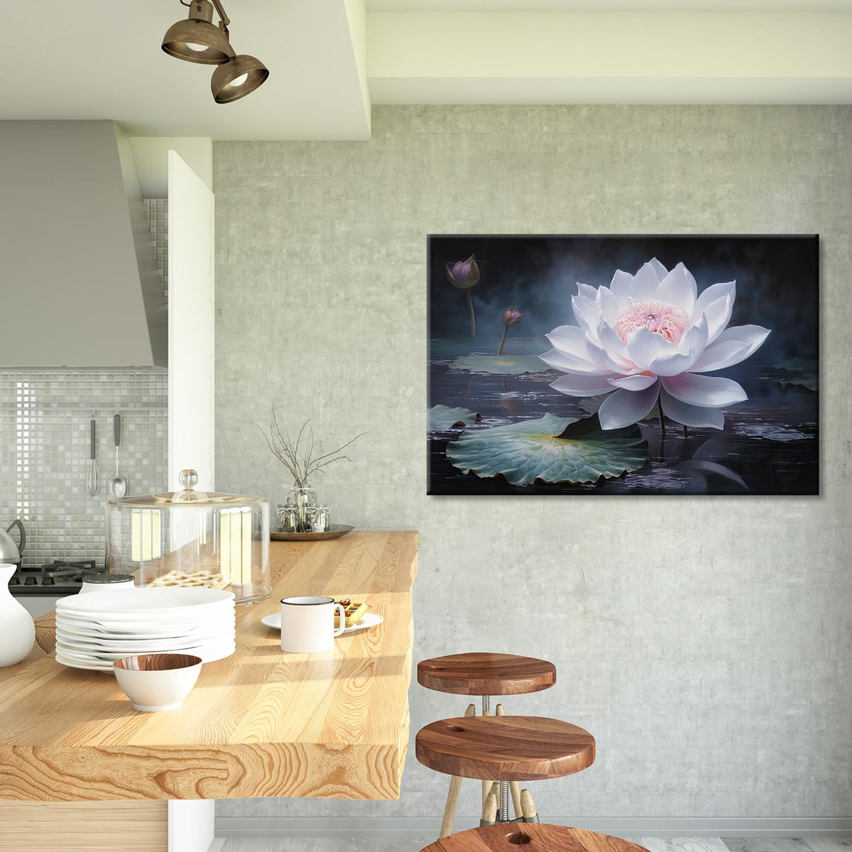 Lotu Flower Picture Wall Art Blossom Lotus Canvas Print Artwork Poster For Home Living Room Bedroom Decoration Ready to Hang (Lotus 06 / 24"L x 16"W)