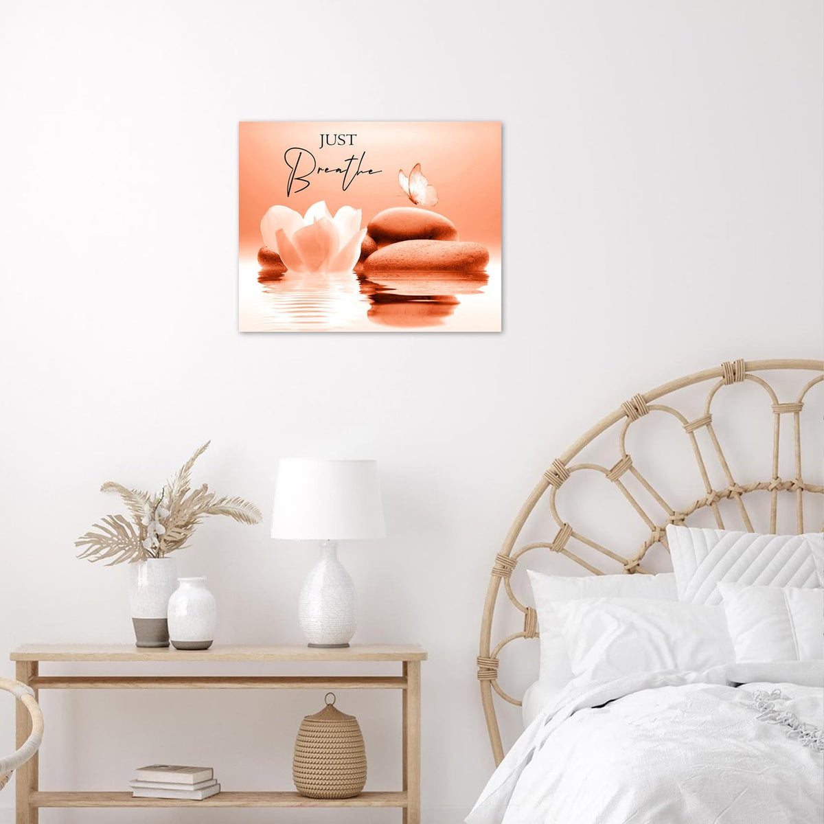 Zen Wall Art for Bathroom White Floral Bloom in Water Abstract Canvas Wall Art Wall Paintings Home Decor Orange Butterfly Wall Pictures for Living Room Bedroom Office Ready To Hang (Orange / 8"L x 10"W)