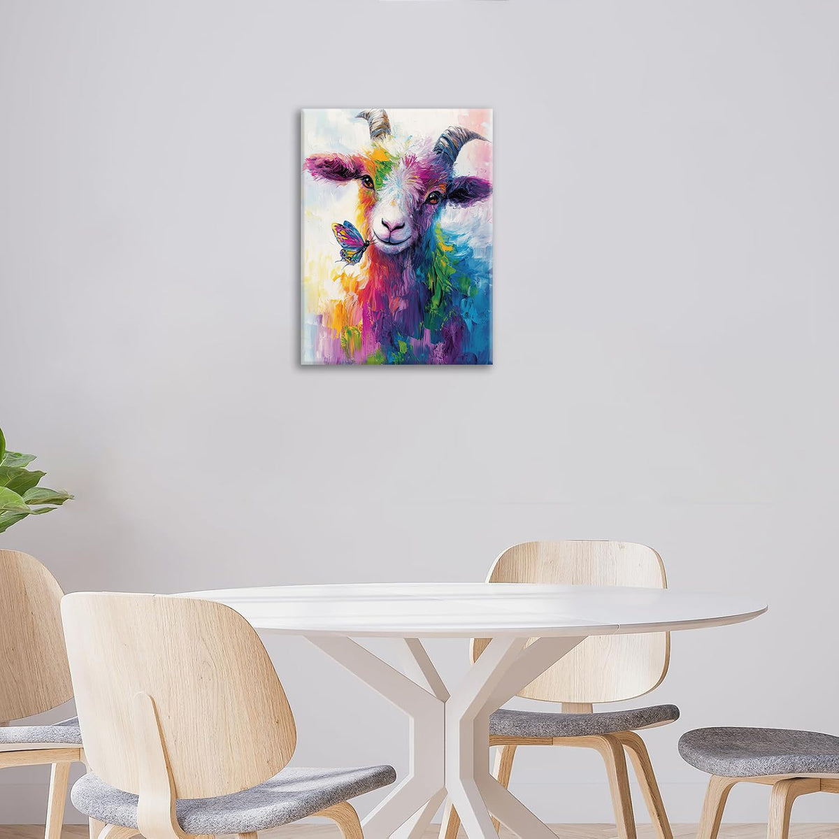 Colorful Goat Butterfly Canvas Wall Art Painting Framed ArtWork 16"x24" (Colorful Goat / 24"L x 16"W)