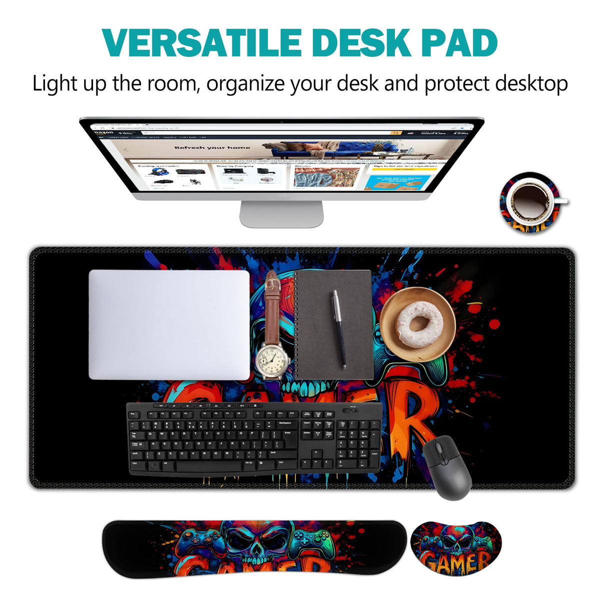 Large Gaming Mouse Pad Set (Skull Gamer)