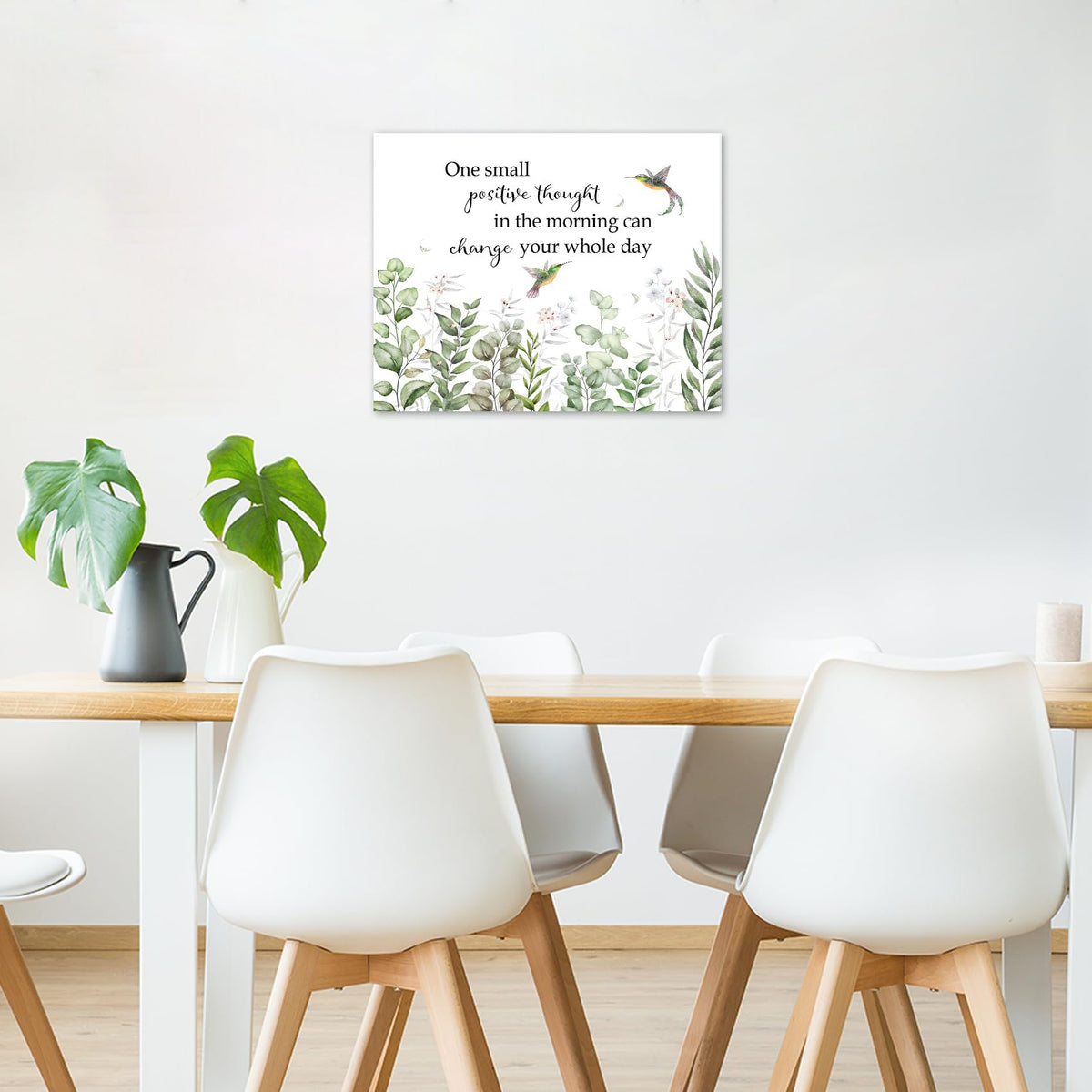 Hummingbird Plant Wall Art Prints Inspirational Green Eucalyptus Leaf Canvas Wall Art for Bathroom Bird with Floral Botanical Canvas Paintings Wall Decor for Bedroom Living Room (8"L x 10"W / Green)
